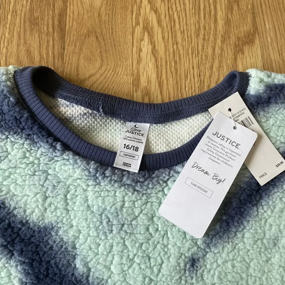Justice Sherpa Tie Dye Pajama Set Blue Pink 16/18